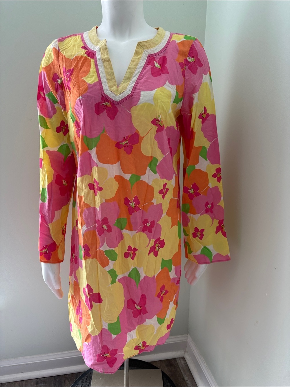 Lilly Pulitzer Pink and Yellow Floral Tunic Swim Coverup Small